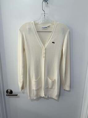 Lacoste Women's Regular Fit Organic Cotton V-Neck Cardigan White